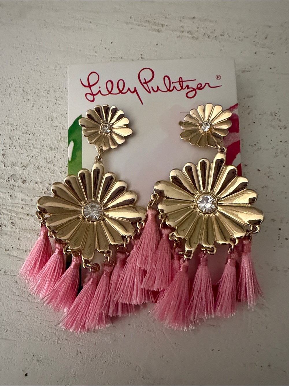 Lilly Pulitzer earrings Mandevilla baby pink gold tassle